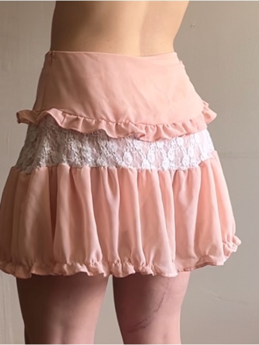 Pink Ruffled Lace Mini Skirt - Picture 3 of 3